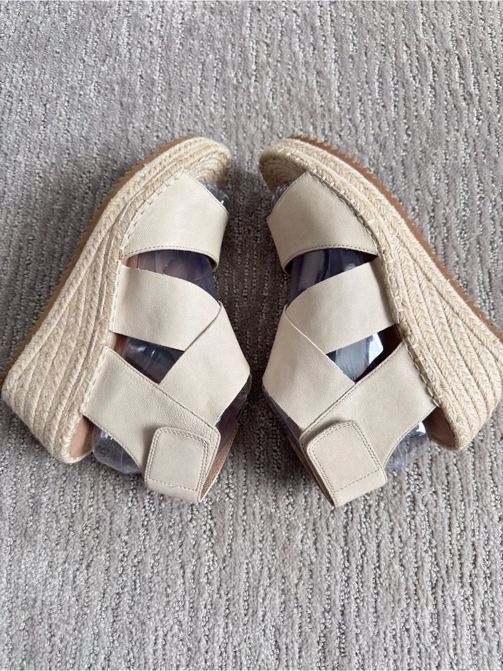 NWOB Eileen Fisher Willow Leather Wedge Espadrille Sandals Nude Women’s Size 8.5